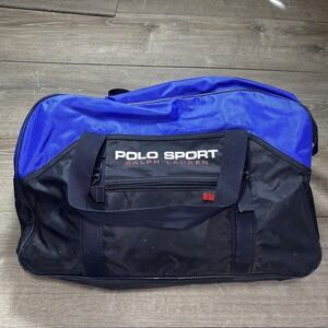 Vintage Polo Sport Ralph Lauren Duffel Bag Blue Black Nylon 24in Travel Gym Logo